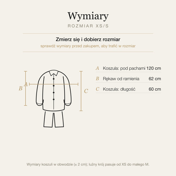 Wymiary produktu | Rozmiar: XS/S |