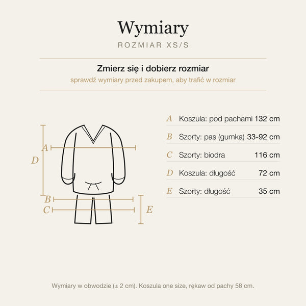 Wymiary produktu | Rozmiar: XS/S |