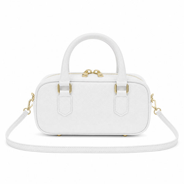 Biały torebka skórzana mini bostonka z paskiem crossbody, packshot
