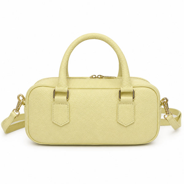 Jasny złoty torebka skórzana mini bostonka z paskiem crossbody, packshot
