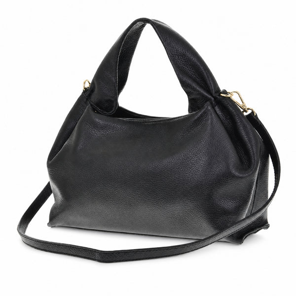 Czarny torebka skórzana worek do ręki z paskiem crossbody, packshot