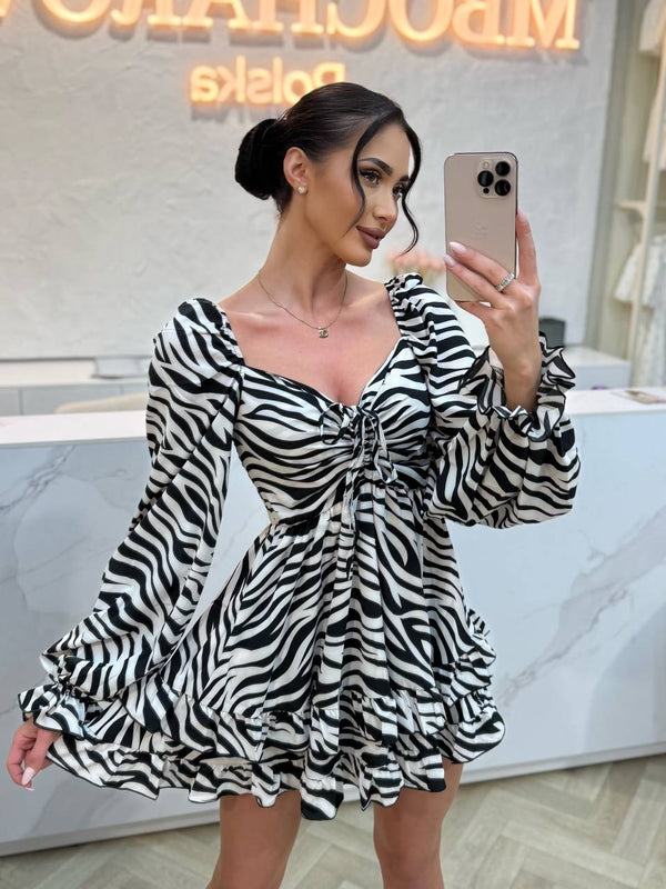Zebra czarno-biała sukienka mini, zdjęcie główne