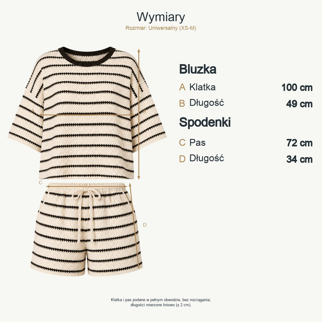 Biało-brązowy — wymiary produktu | Rozmiar: Uniwersalny (XS-M)