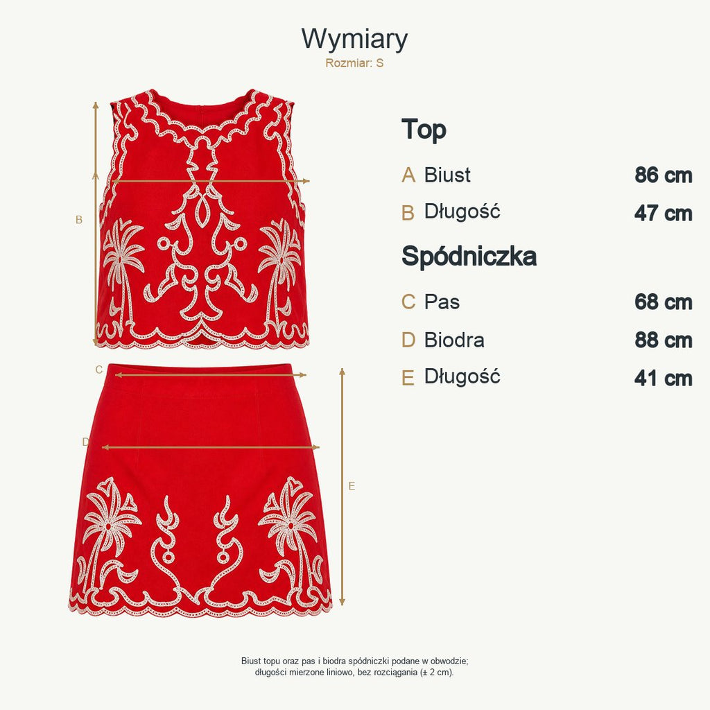 Czerwony — wymiary produktu | Rozmiar: S
