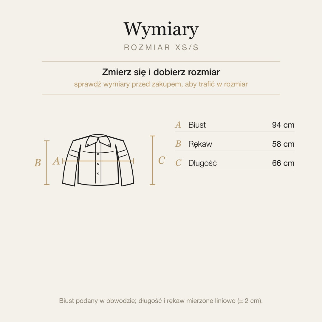 Wymiary produktu | Rozmiar: XS/S |