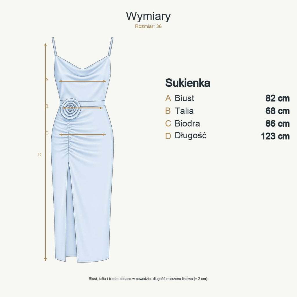 Błękitny — wymiary produktu | Rozmiar: 36