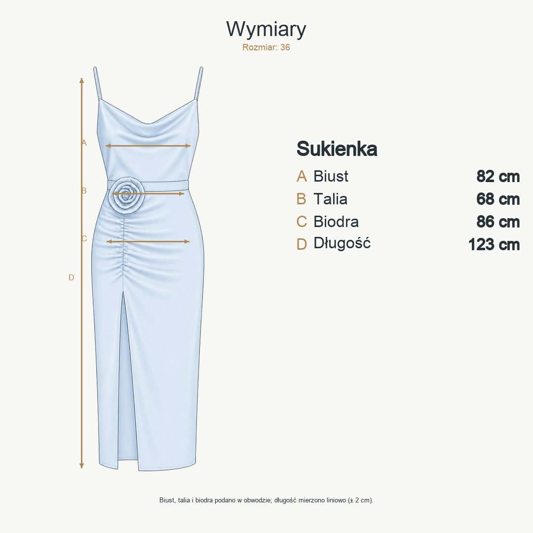 Błękitny — wymiary produktu | Rozmiar: 36