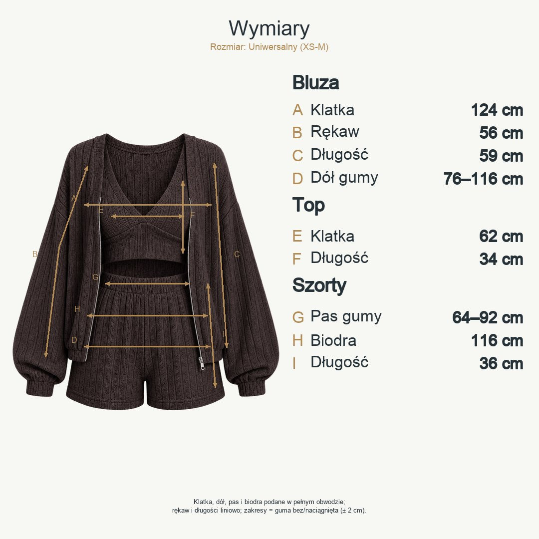 Brązowy — wymiary produktu | Rozmiar: Uniwersalny (XS-M)
