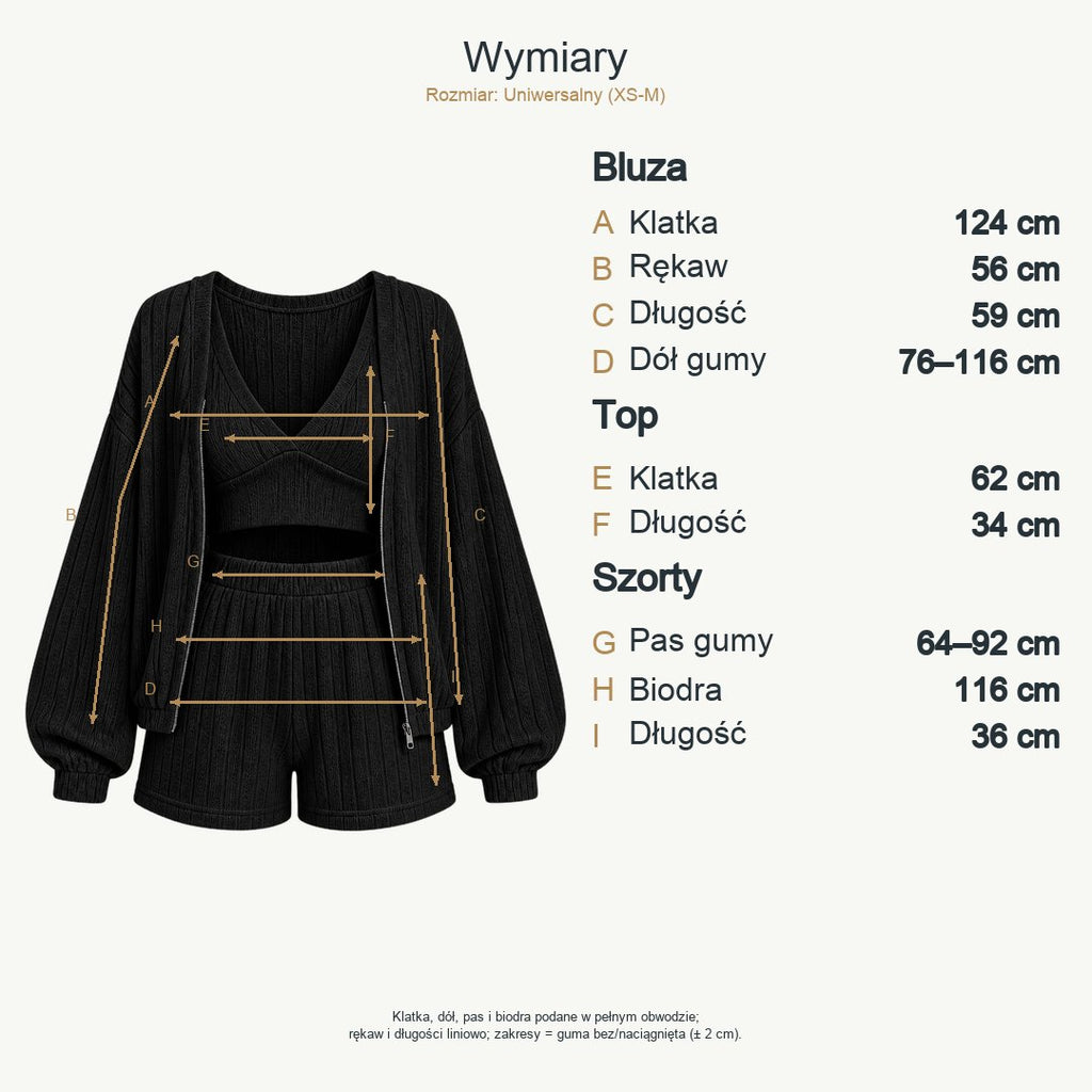 Czarny — wymiary produktu | Rozmiar: Uniwersalny (XS-M)