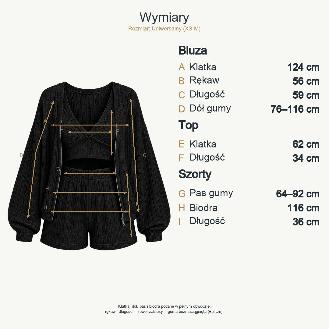 Czarny — wymiary produktu | Rozmiar: Uniwersalny (XS-M)