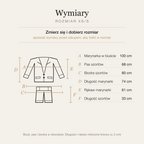 Tabela wymiarów kompletu marynarka i szorty, rozmiar XS/S