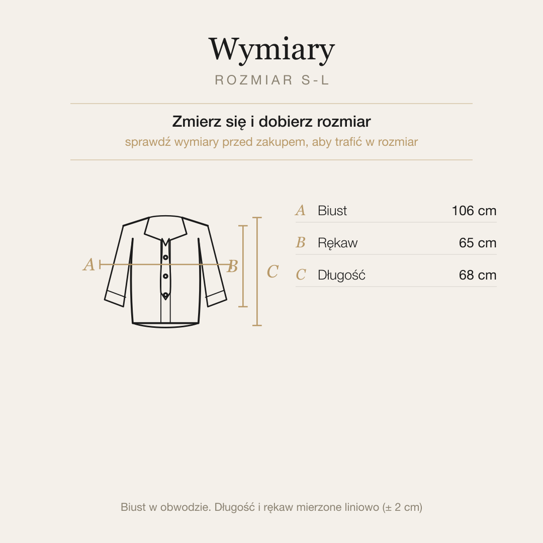 Tabela wymiarów koszuli, rozmiar S-L