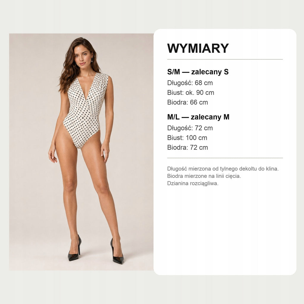 Kremowy w kropki body kopertowe w kropki, wymiary