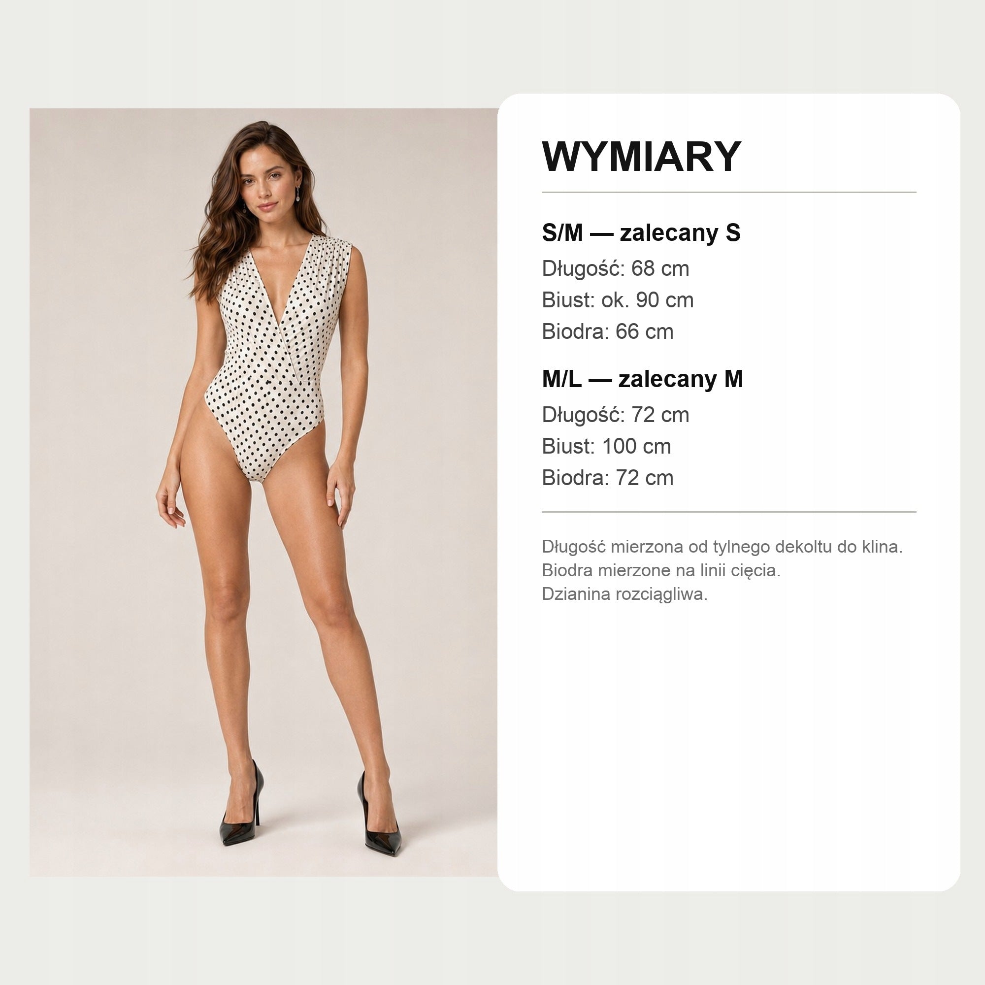 Kremowy w kropki body kopertowe w kropki, wymiary