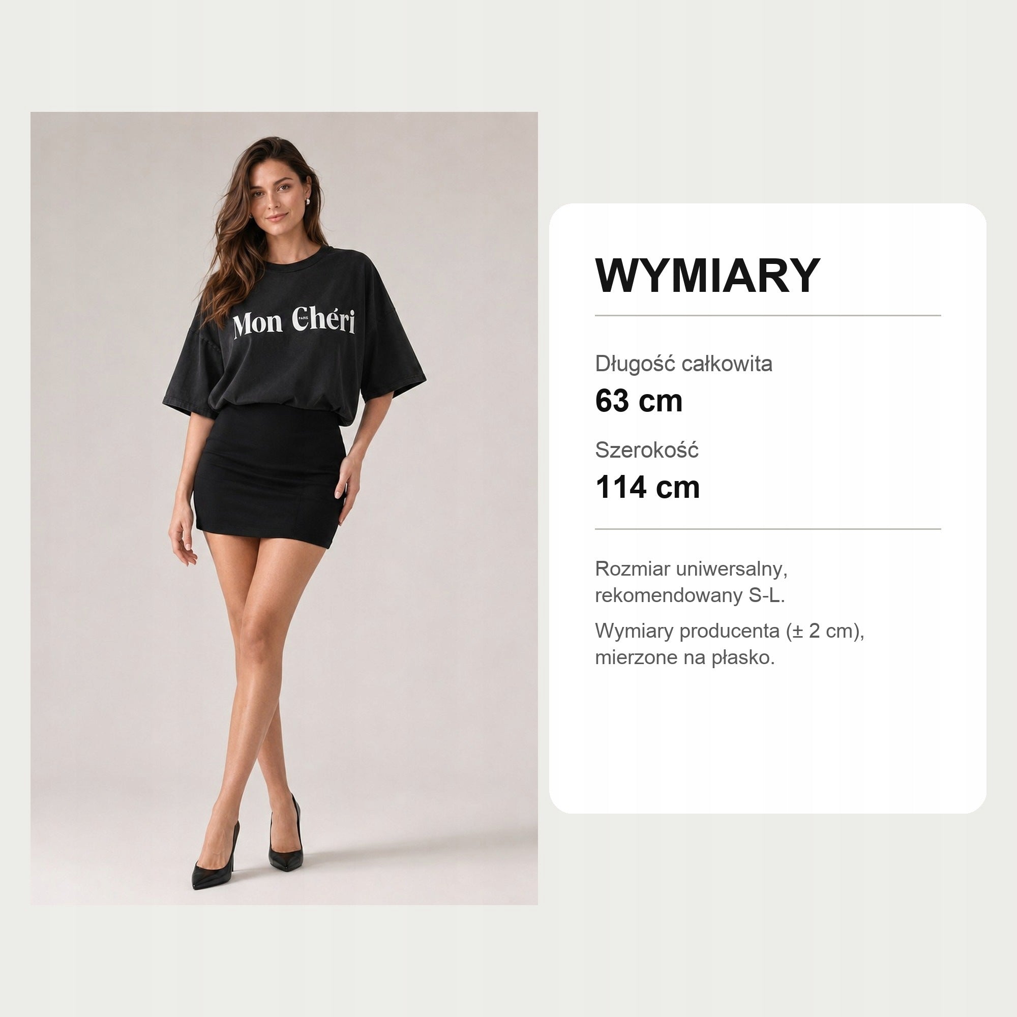 Czarny t-shirt oversize Mon Cheri, wymiary