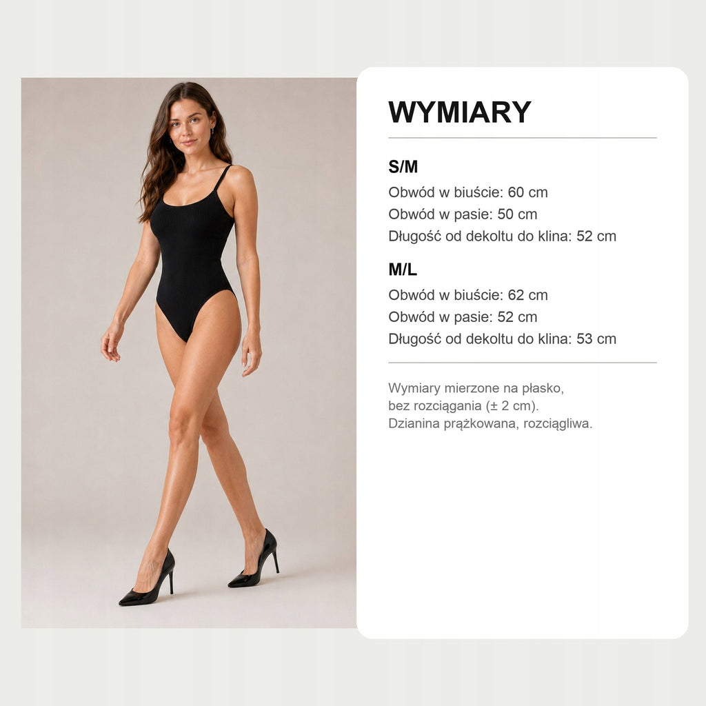 Czarny body prążkowane na cienkich ramiączkach, wymiary