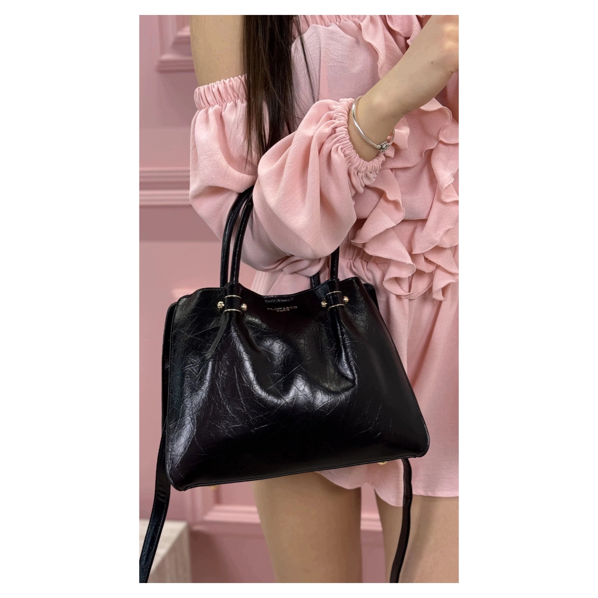 Czarny torebka shopperka z paskiem crossbody, zdjęcie producenta
