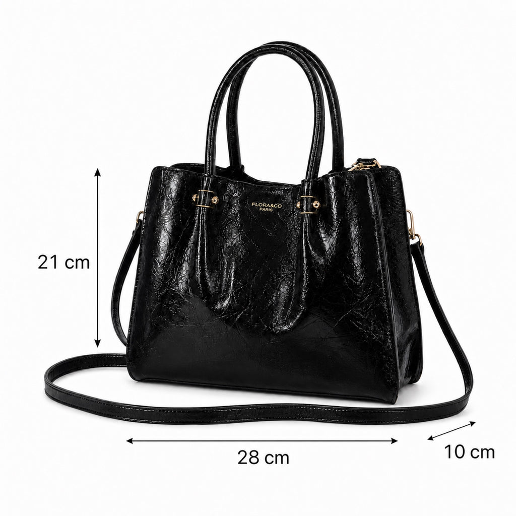 Czarny torebka shopperka z paskiem crossbody, wymiary