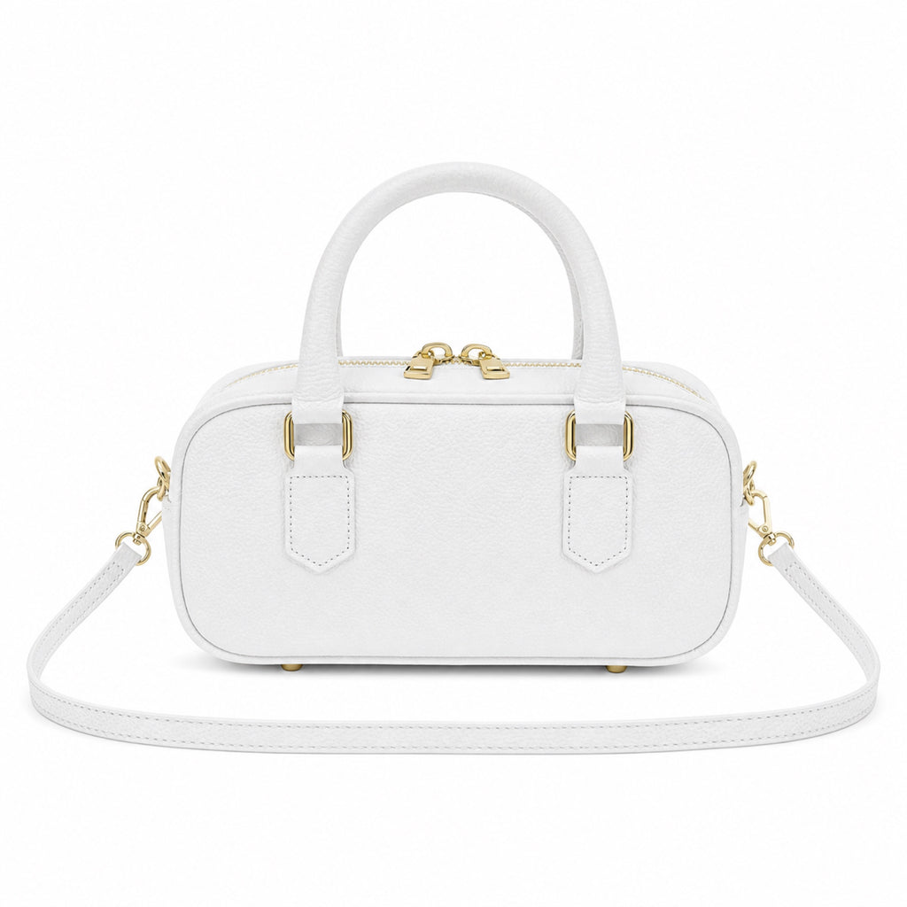 Biały torebka skórzana mini bostonka z paskiem crossbody, packshot