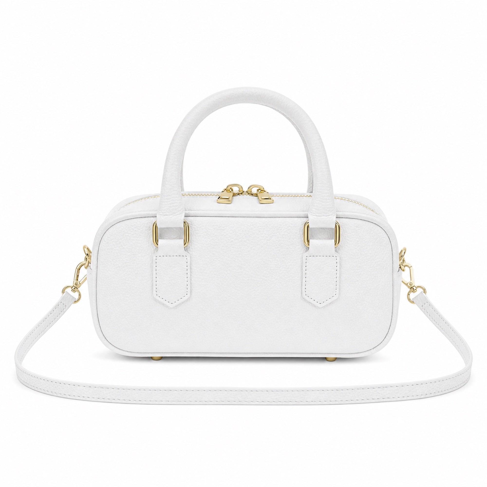 Biały torebka skórzana mini bostonka z paskiem crossbody, packshot