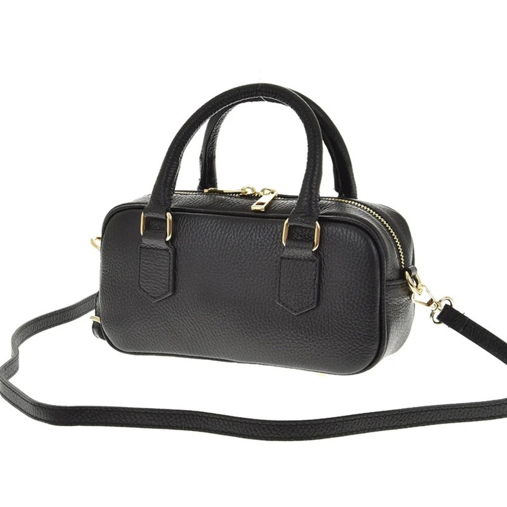 Czarny torebka skórzana mini bostonka z paskiem crossbody, zdjęcie producenta