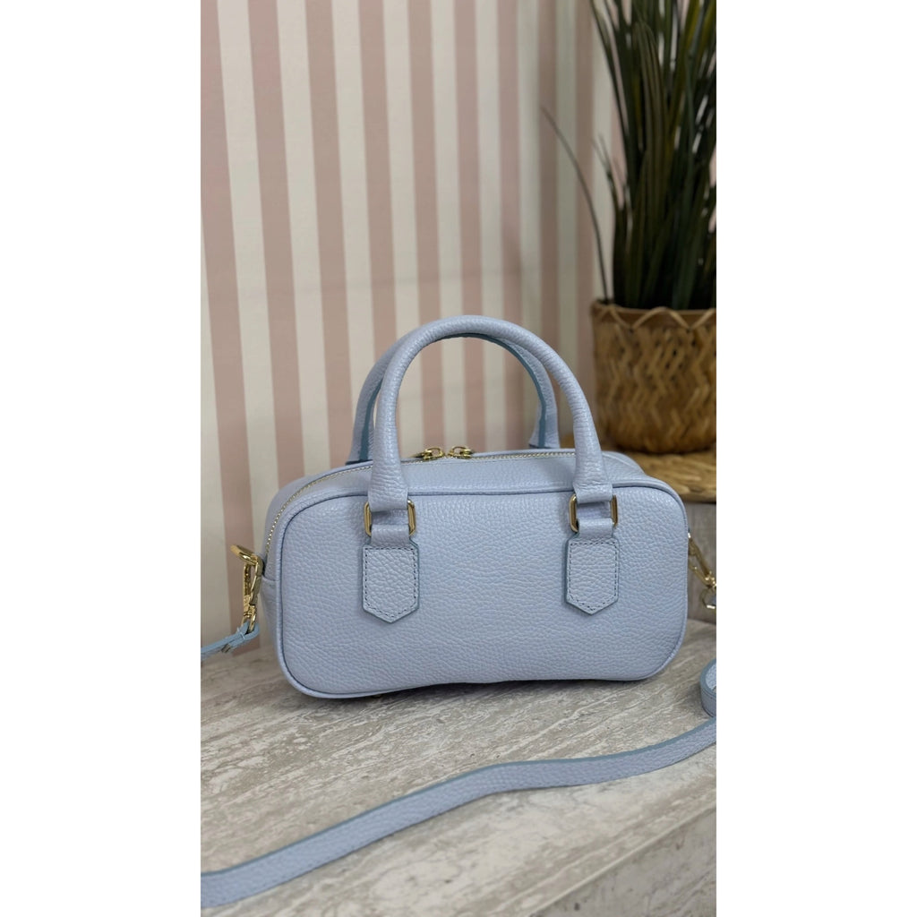 Błękitny torebka skórzana mini bostonka z paskiem crossbody, zdjęcie producenta