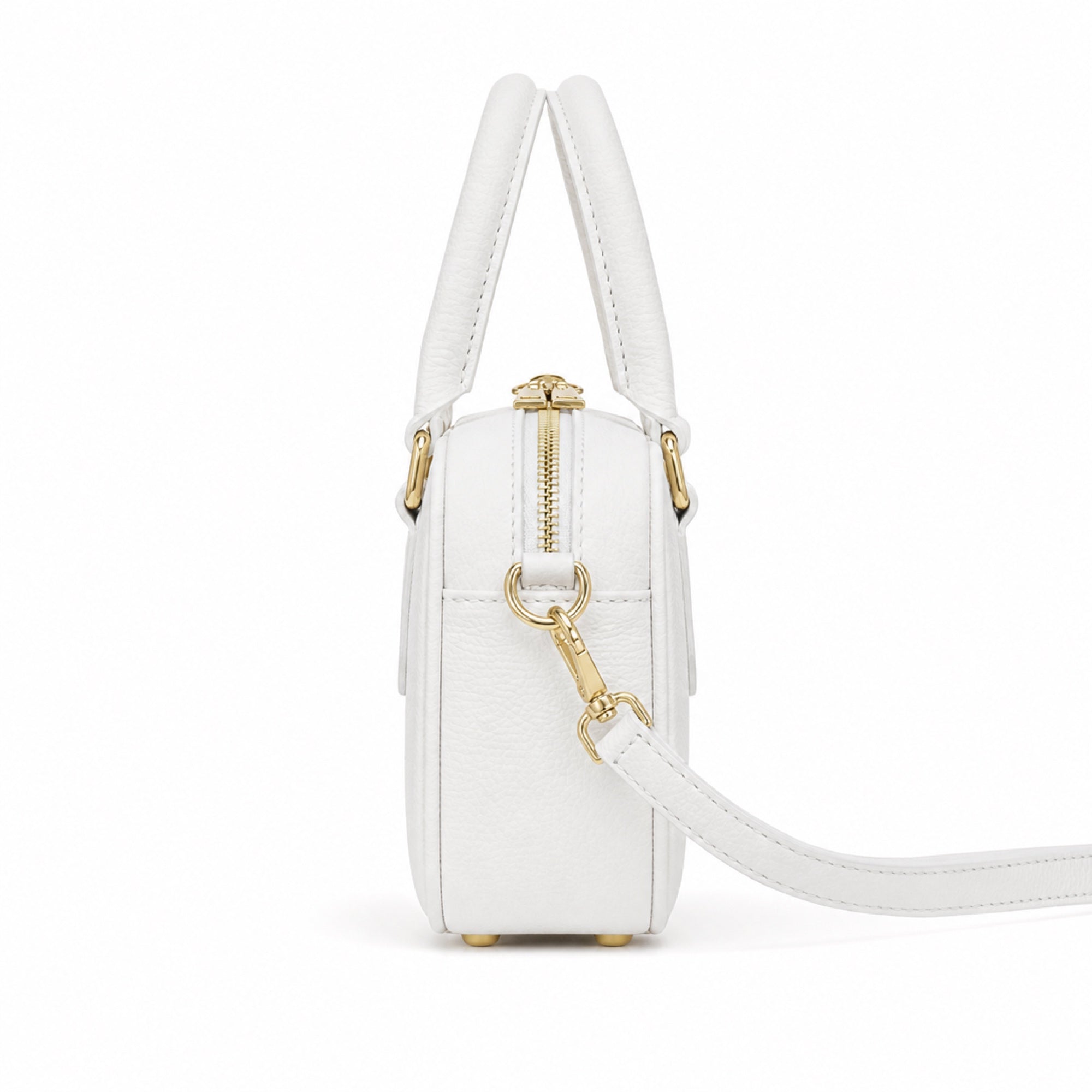 Biały torebka skórzana mini bostonka z paskiem crossbody, bok