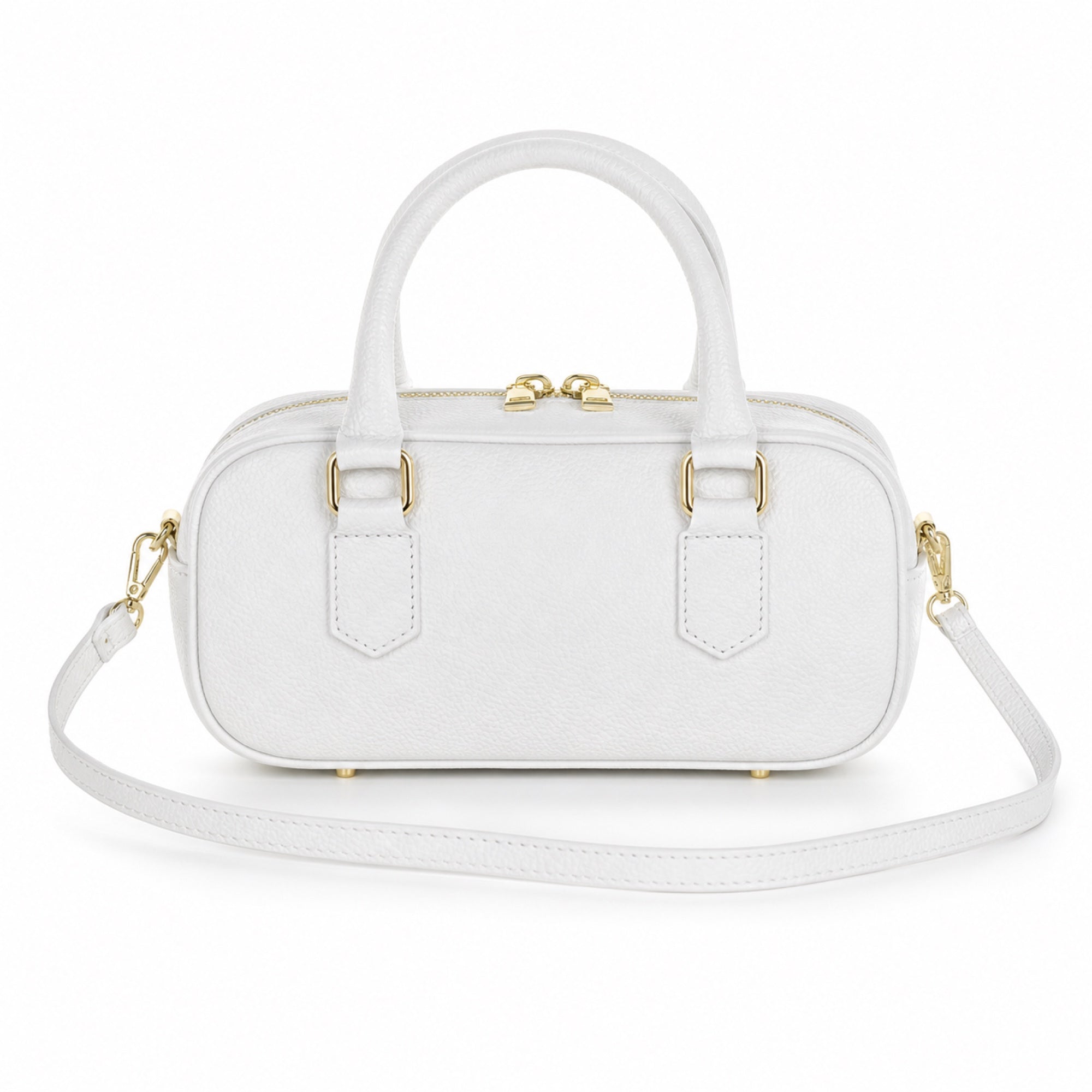Biały torebka skórzana mini bostonka z paskiem crossbody, tyl