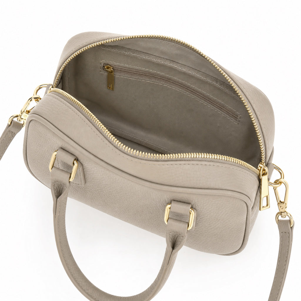 Marmo torebka skórzana mini bostonka z paskiem crossbody, wnetrze i kieszen na zamek