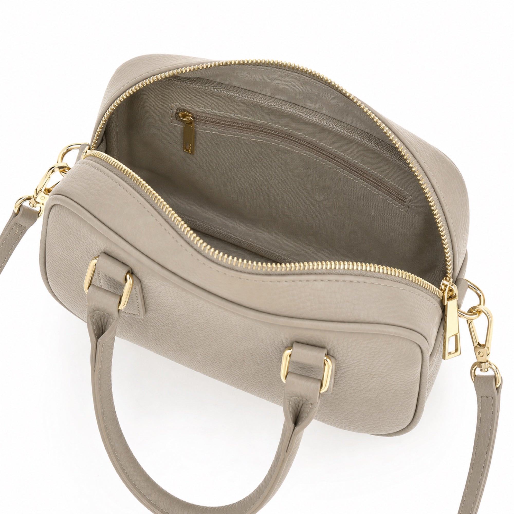 Marmo torebka skórzana mini bostonka z paskiem crossbody, wnetrze i kieszen na zamek