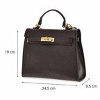 Czekoladowy torebka skórzana kuferek z klapką i paskiem crossbody, wymiary