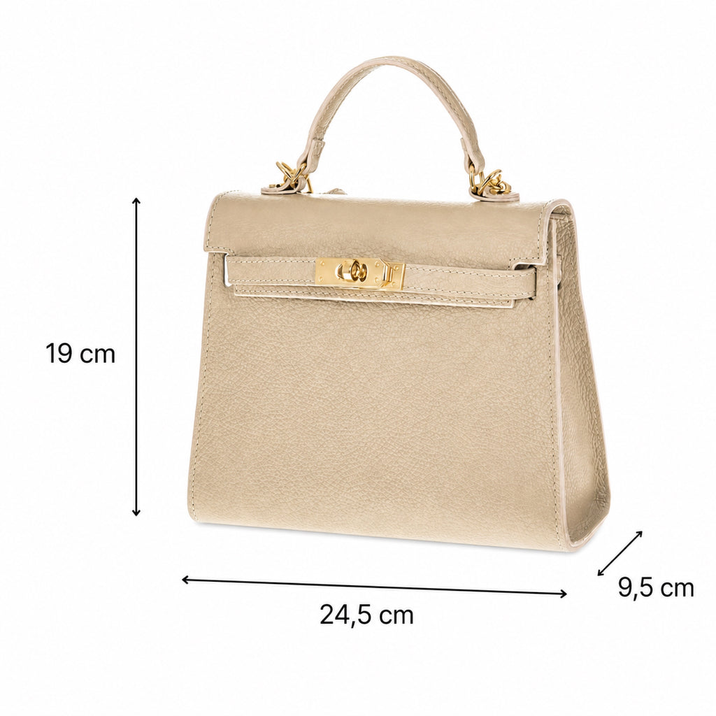 Latte torebka skórzana kuferek z klapką i paskiem crossbody, wymiary