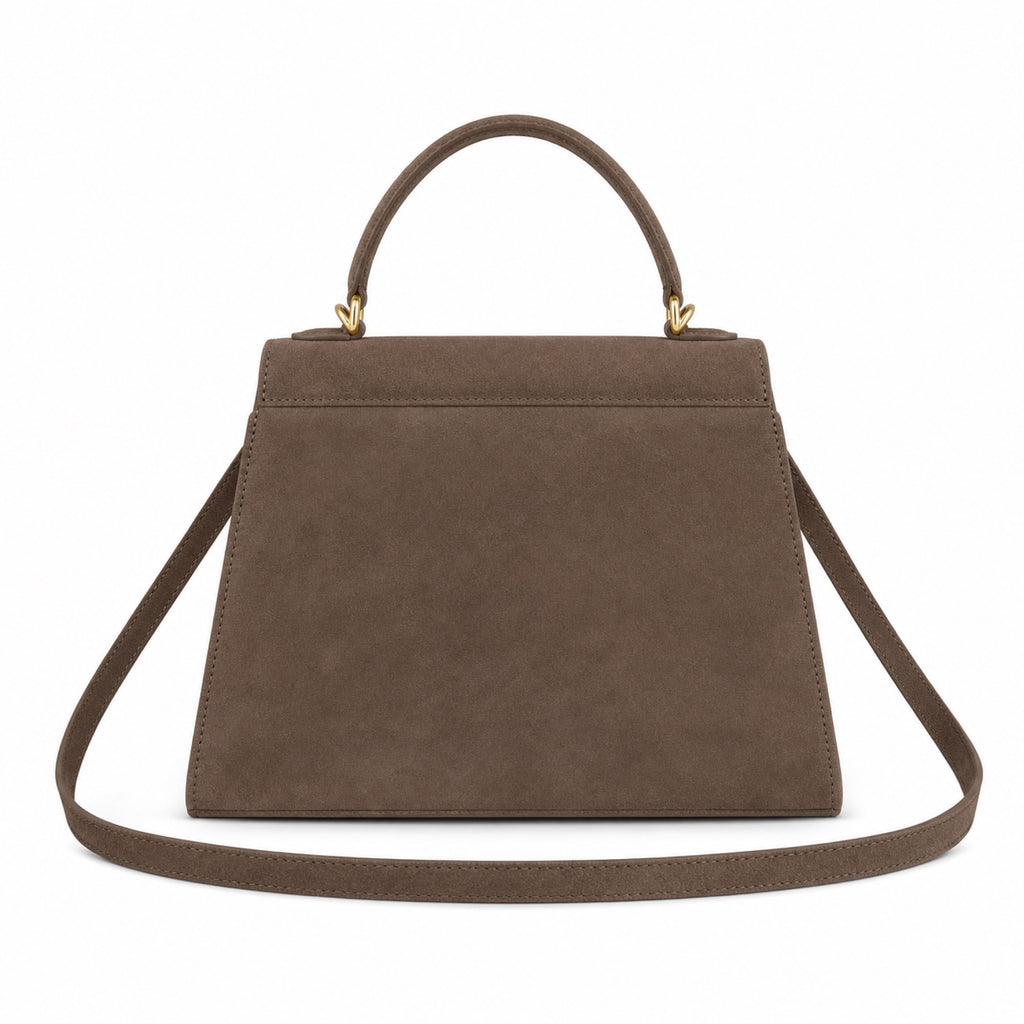Mocha torebka skórzana kuferek z klapką i paskiem crossbody, tyl