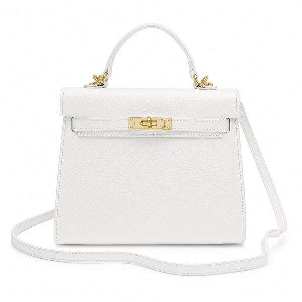 Biały torebka skórzana kuferek z klapką i paskiem crossbody, packshot