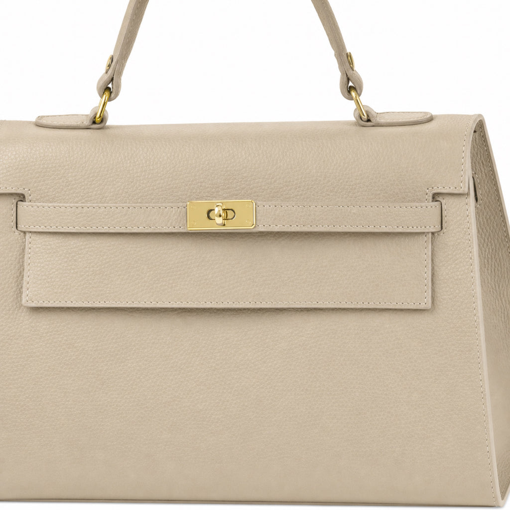 Latte torebka skórzana kuferek z rączką i klapką, obrotowe zapiecie i klapa
