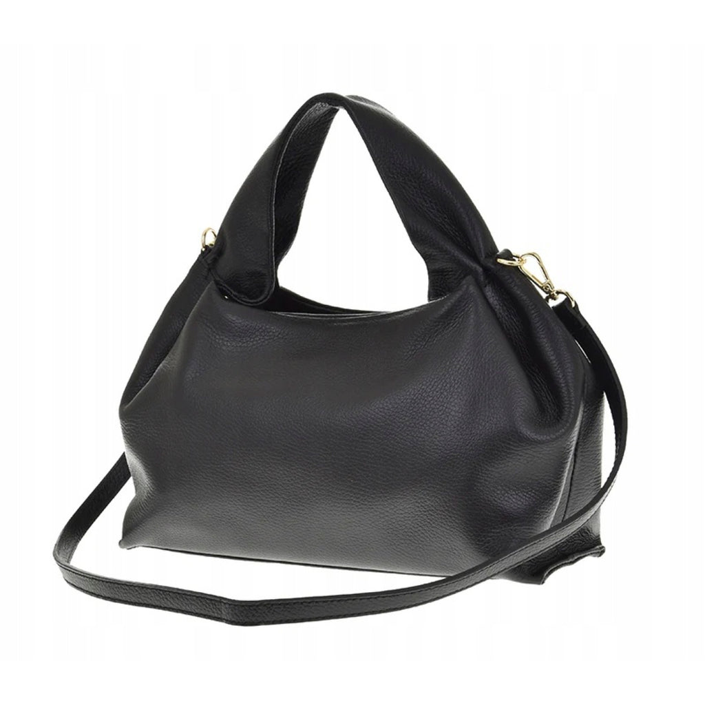 Czarny torebka skórzana worek do ręki z paskiem crossbody, zdjęcie producenta