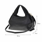 Czarny torebka skórzana worek do ręki z paskiem crossbody, wymiary