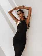 Czarny sukienka maxi halter, ujęcie 4