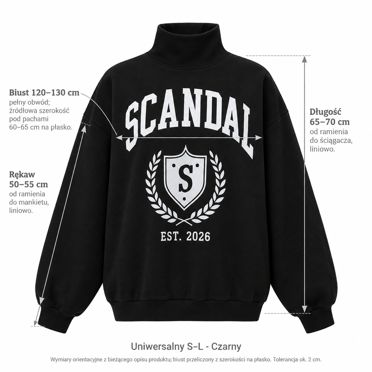 Czarny — Wymiary produktu | Rozmiar: Uniwersalny (S-L)