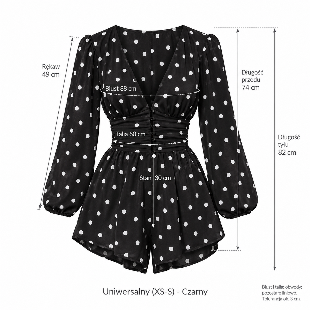Czarny — Wymiary produktu | Rozmiar: Uniwersalny (XS-S)