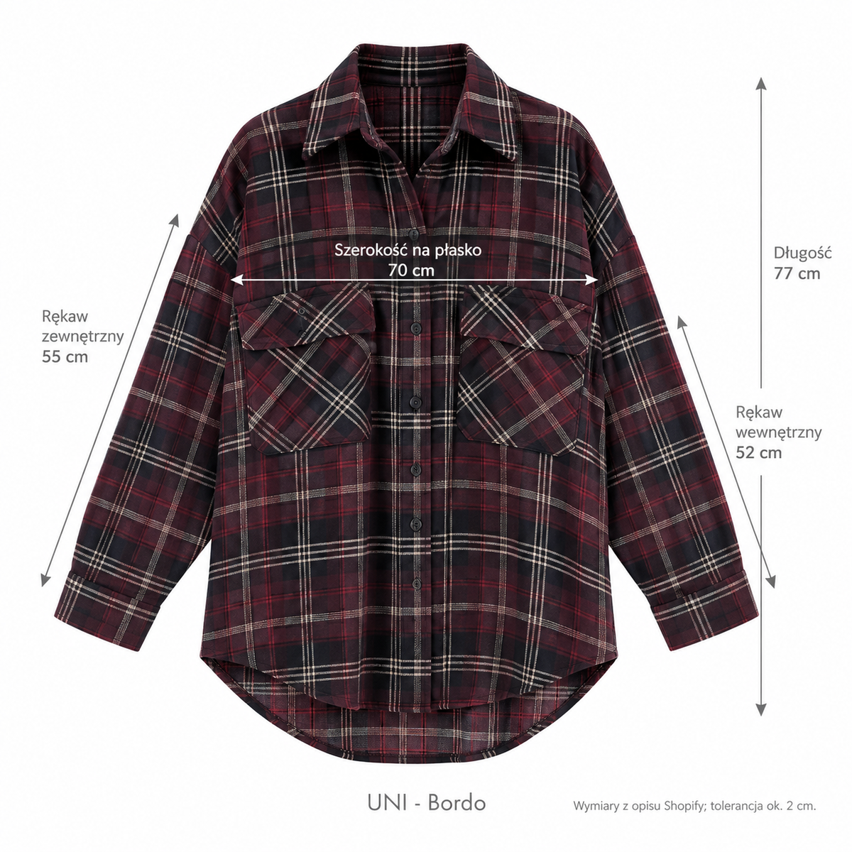 Bordo — Wymiary produktu | Rozmiar: Uniwersalny (S-L)