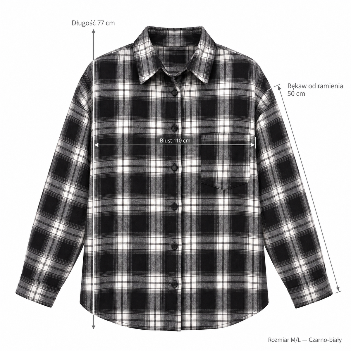 Czarno-biały — Wymiary produktu | Rozmiar: M/L