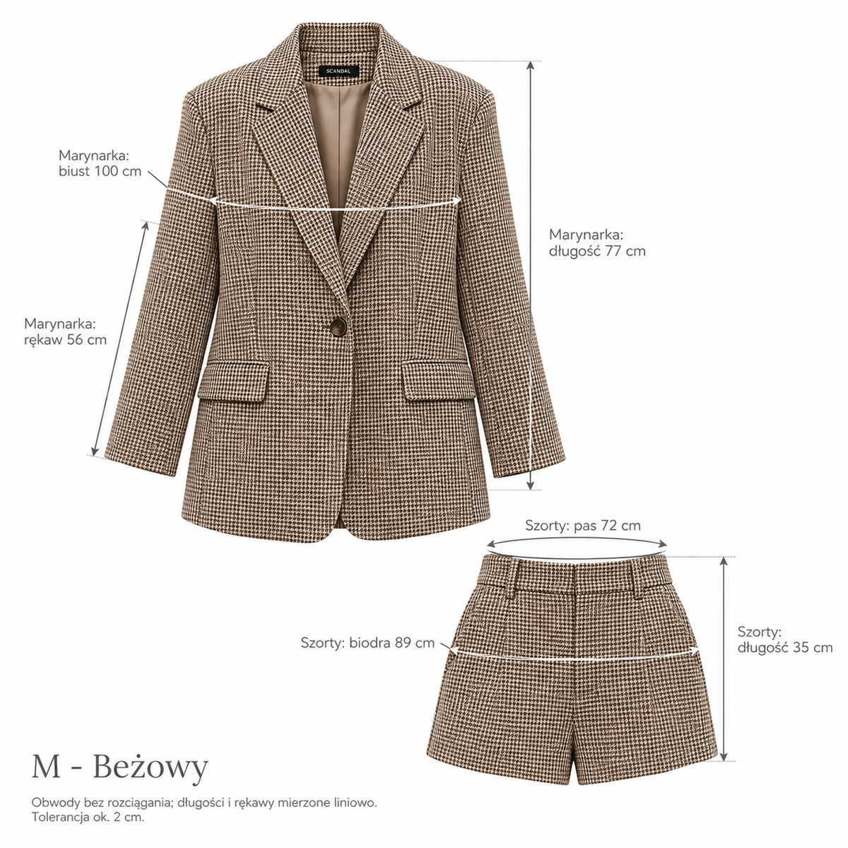 Beżowy — Wymiary produktu | Rozmiar: M