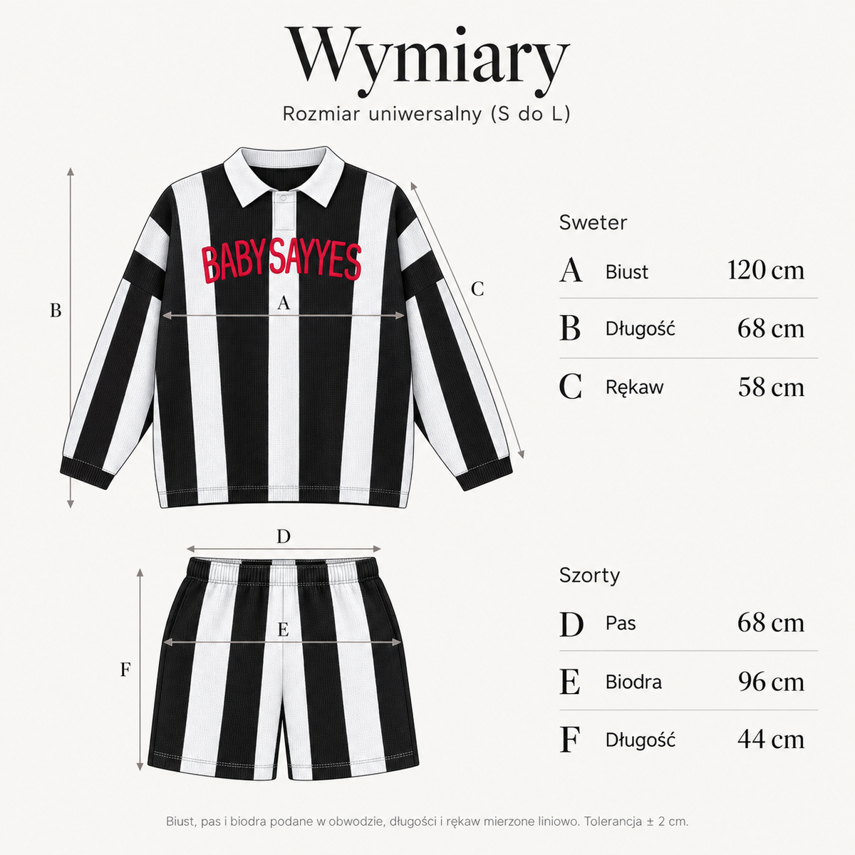 Czarno-biały — Wymiary produktu | Rozmiar: Uniwersalny (S-L)