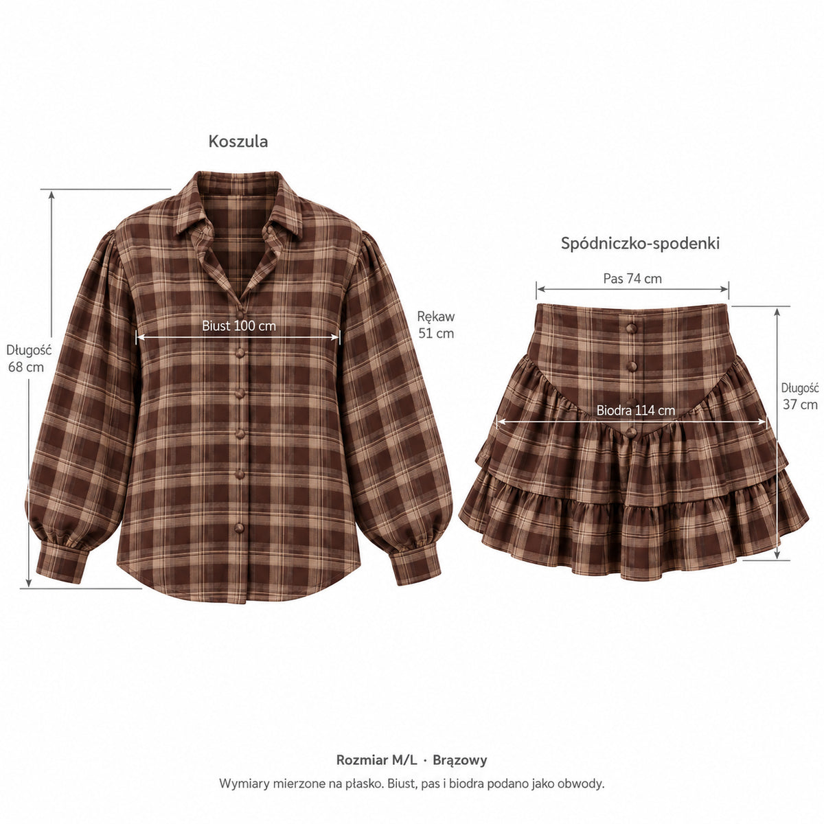 Brązowy — Wymiary produktu | Rozmiar: M/L