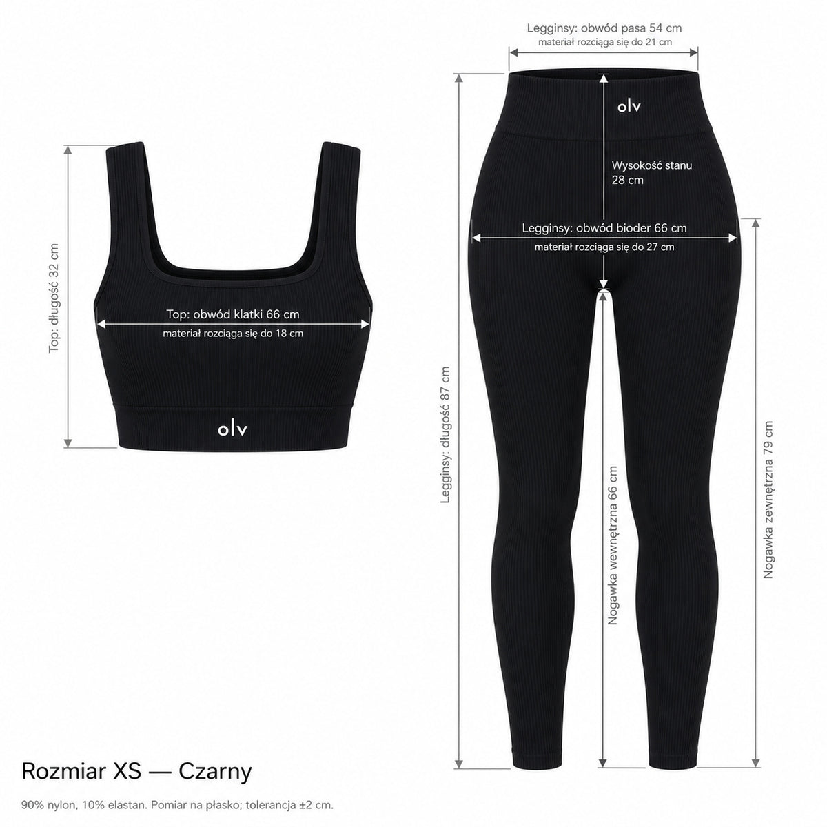 Czarny — Wymiary produktu | Rozmiar: XS