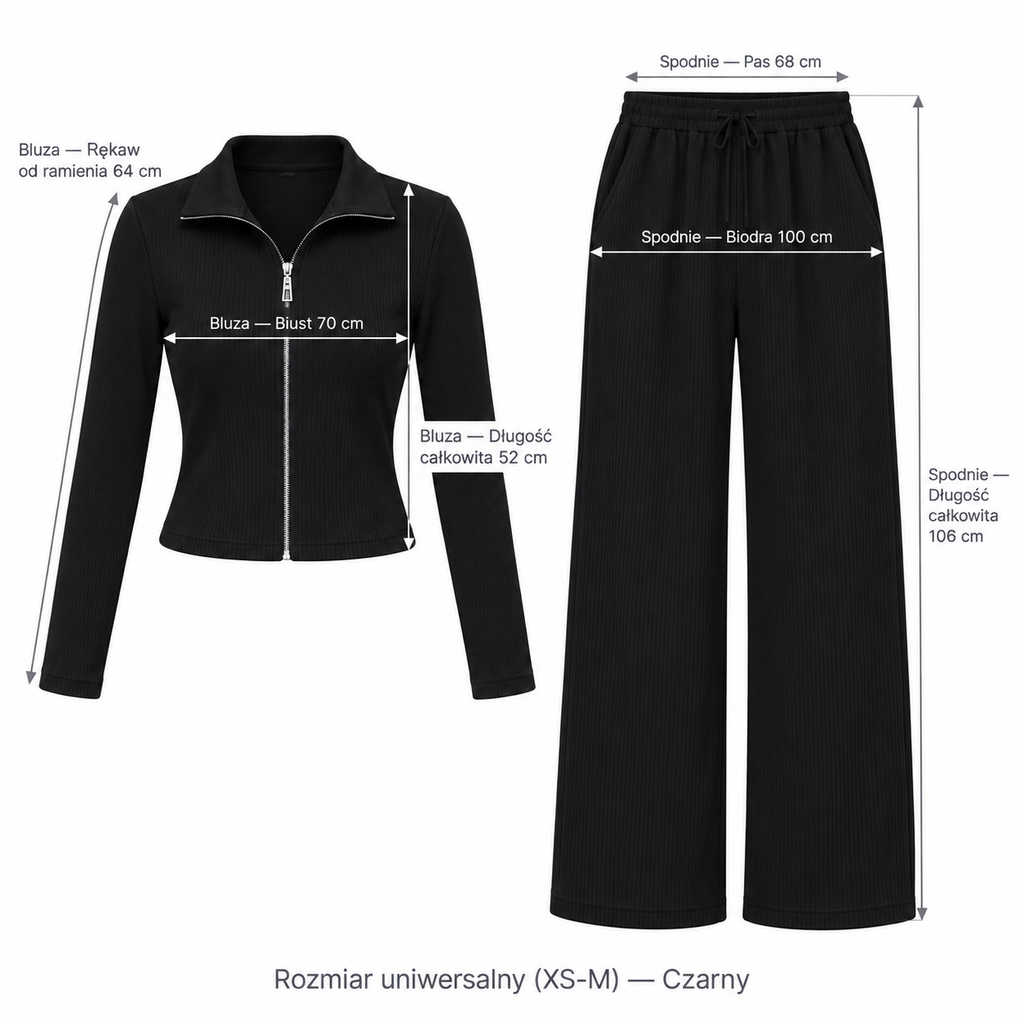 Czarny — Wymiary produktu | Rozmiar: Uniwersalny (XS-M)
