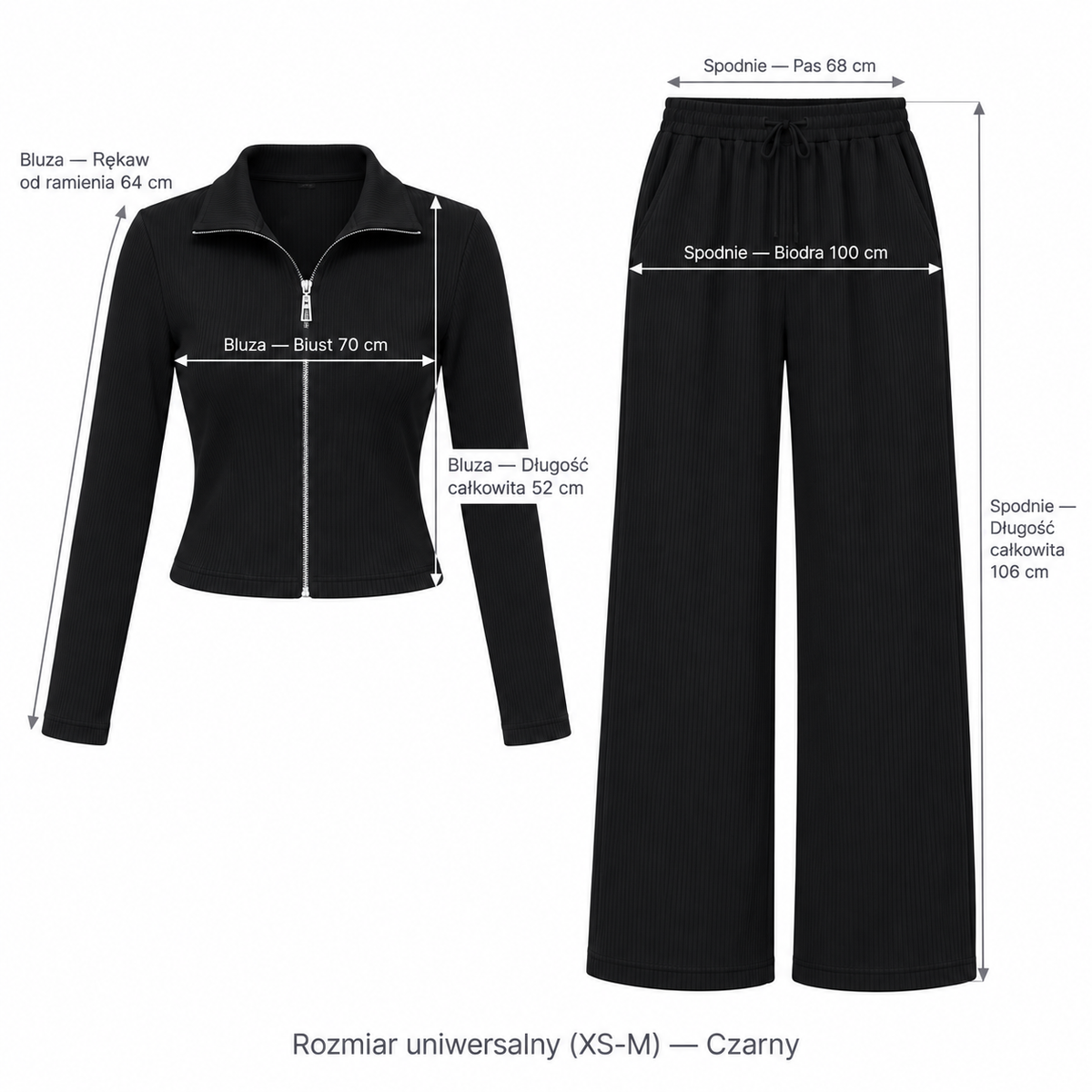 Czarny — Wymiary produktu | Rozmiar: Uniwersalny (XS-M)