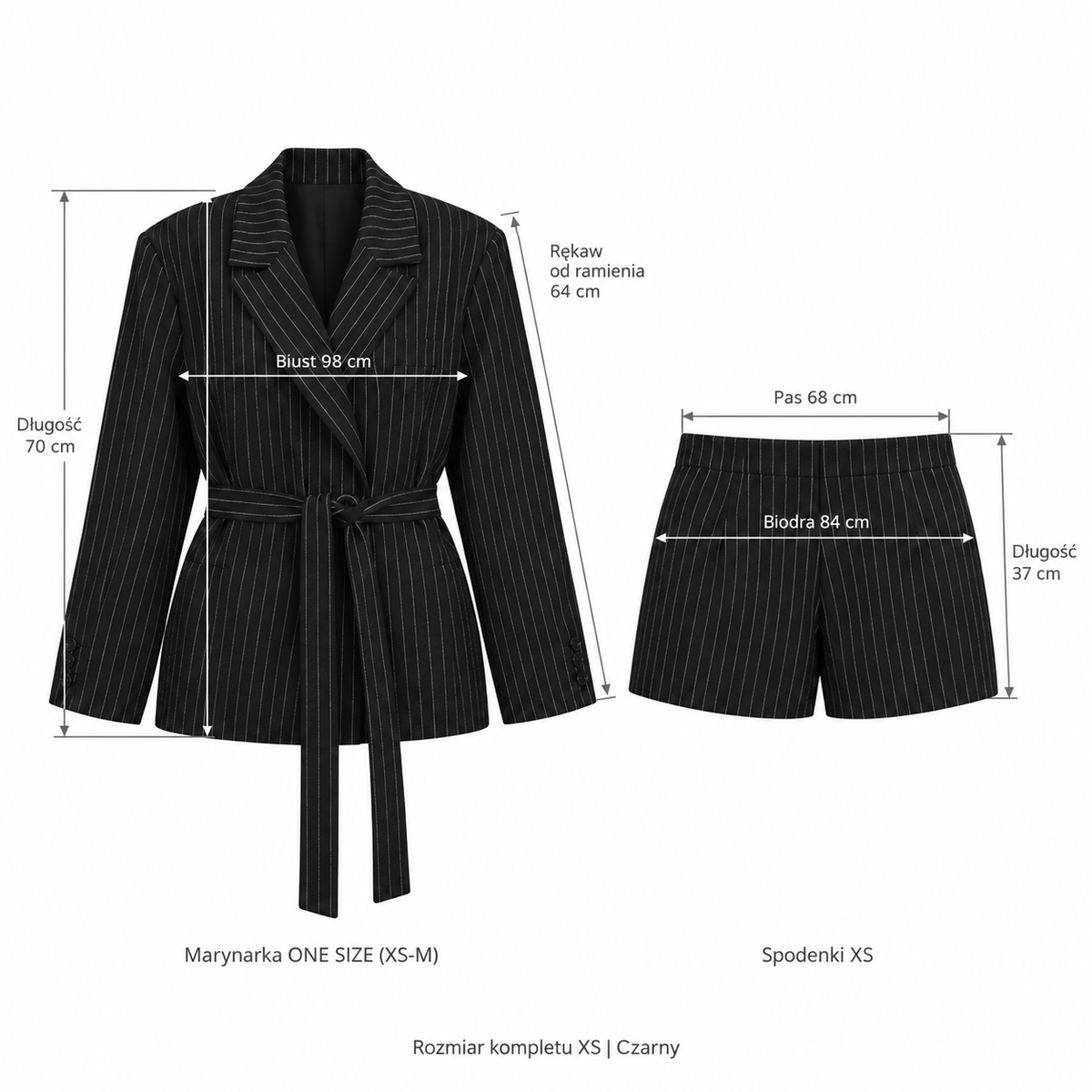 Czarny — Wymiary produktu | Rozmiar: XS