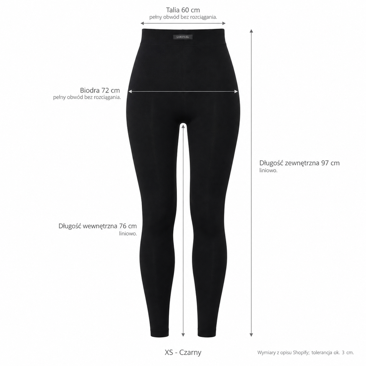 Czarny — Wymiary produktu | Rozmiar: XS